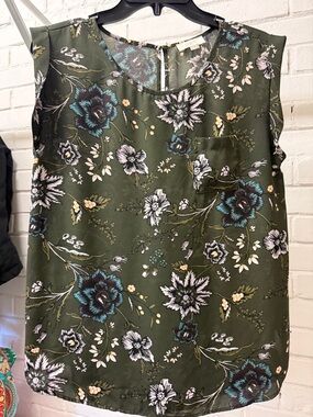 Sleeveless Olive Green Floral Top